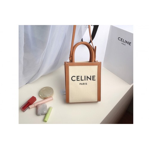 Celine Mini vertical cabas celine Bag in canvas with celine print and Tan calfskin Celine Mini vertical cabas celine Bag in canvas with celine print and Tan calfskin