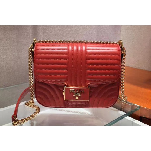 Prada 1BD217 Diagramme leather shoulder bags Red Calf leather