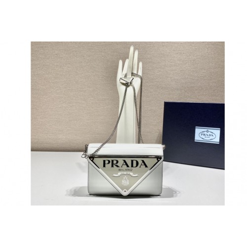 Prada 1BH189 Brushed leather shoulder bag in White Leather Prada 1BH189 Brushed leather shoulder bag in White Leather