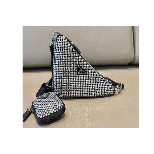 Prada 1BH190 Prada Triangle shoulder bag with artificial crystals On Black Nylon Prada 1BH190 Prada Triangle shoulder bag with artificial crystals On Black Nylon