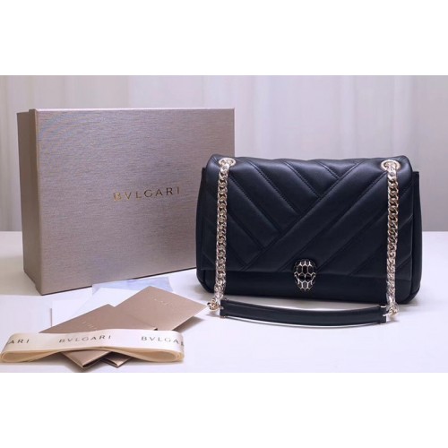 Bvlgari Serpenti Cabochon Shoulder Bags Black Nappa Leather