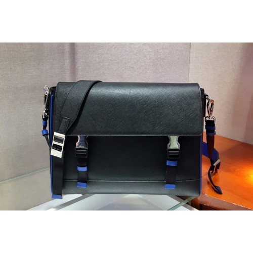 Prada 2VD018 Saffiano Leather Cross-Body Bag in Black Blue Saffiano Leather Prada 2VD018 Saffiano Leather Cross-Body Bag in Black Blue Saffiano Leather