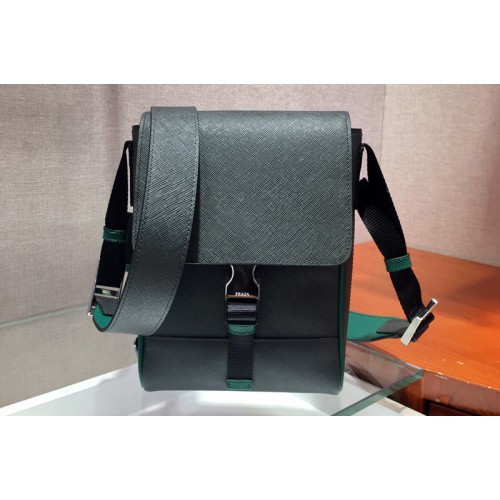 Prada 2VD019 Saffiano Leather Cross-Body Bag in Black Green Saffiano Leather Prada 2VD019 Saffiano Leather Cross-Body Bag in Black Green Saffiano Leather