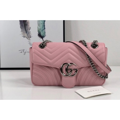 Gucci Marmont small shoulder bag in Pastel Pink matelasse chevron leather with heart