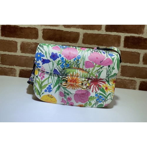 Gucci Horsebit 1955 shoulder bag in White Calf Leather With Flowers Gucci Horsebit 1955 shoulder bag in White Calf Leather With Flowers