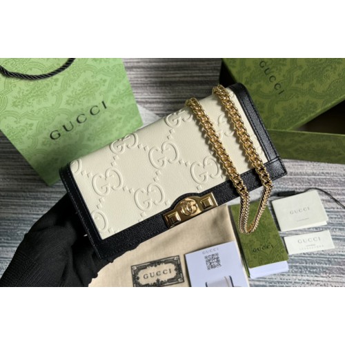 Gucci wallet with chain in White leather with Black trim