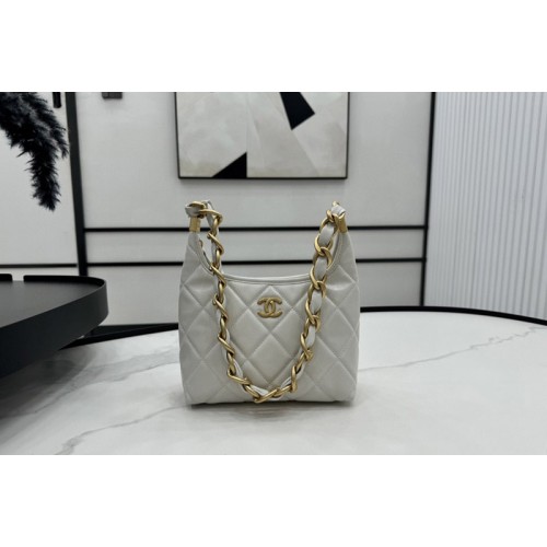Chanel AS4922 Small Hobo Bag in White Shiny Lambskin Chanel AS4922 Small Hobo Bag in White Shiny Lambskin