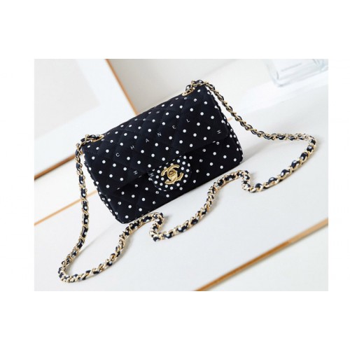 Chanel A69900 Mini Classic Handbag in Black Printed Fabric