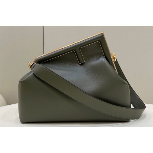 Fendi 8BP127 Fendi First Medium bag in Green leather