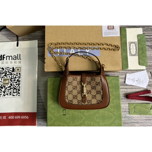 Gucci Jackie 1961 mini shoulder bag in Camel and ebony canvas with crystals Gucci Jackie 1961 mini shoulder bag in Camel and ebony canvas with crystals