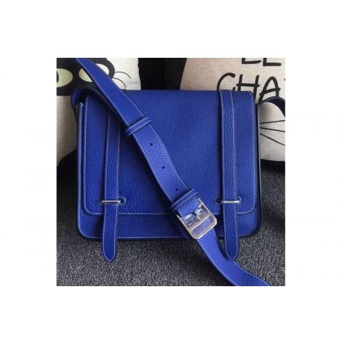Mens Hermes Steve 28mm Messenger Bags Original Togo Leather Blue