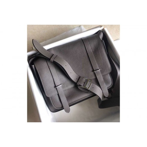 Mens Hermes Steve 32cm Messenger Bags Original Togo Leather Grey