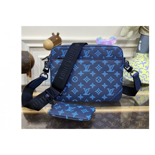 Louis Vuitton M46604 Trio Messenger Bag in Navy River Blue Monogram-embossed calf skin