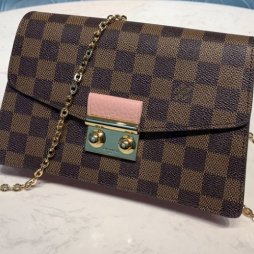 Louis Vuitton N60287 Croisette chain wallet in Damier Ebene canvas With Pink Leather Louis Vuitton N60287 Croisette chain wallet in Damier Ebene canvas With Pink Leather