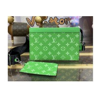 Louis Vuitton M83099 Gaston wearable wallet in Green Taiga cowhide leather and Monogram coated canvas