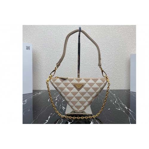 Prada 1BC543 Embroidered jacquard fabric mini-bag in White Beige Fabric leather