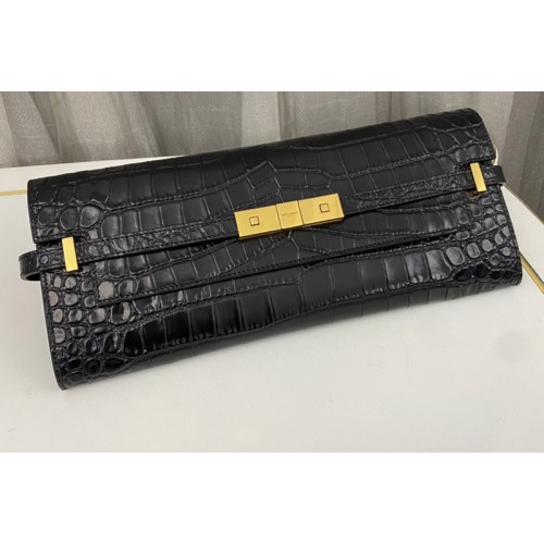 YSL MANHATTAN CLUTCH IN Black CROCODILE-EMBOSSED LEATHER YSL MANHATTAN CLUTCH IN Black CROCODILE-EMBOSSED LEATHER