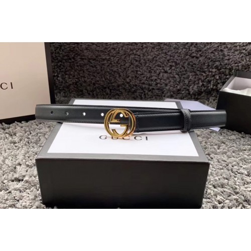 Womens Gucci 25mm Leather belt with Interlocking Gold G buckle in Black Leather