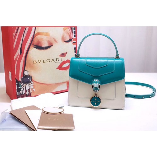 Bvlgari 28331 Serpenti Forever Flap Cover Bags Blue White Calf Leather