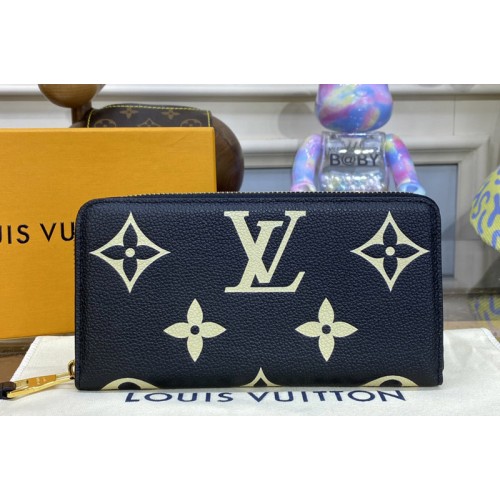 Louis Vuitton M80481 Zippy Wallet in Black Beige Monogram Empreinte leather Louis Vuitton M80481 Zippy Wallet in Black Beige Monogram Empreinte leather