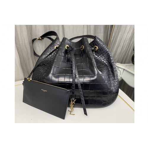YSL PARIS VII MEDIUM HOBO BAG IN Black Crocodile Print LEATHER YSL PARIS VII MEDIUM HOBO BAG IN Black Crocodile Print LEATHER
